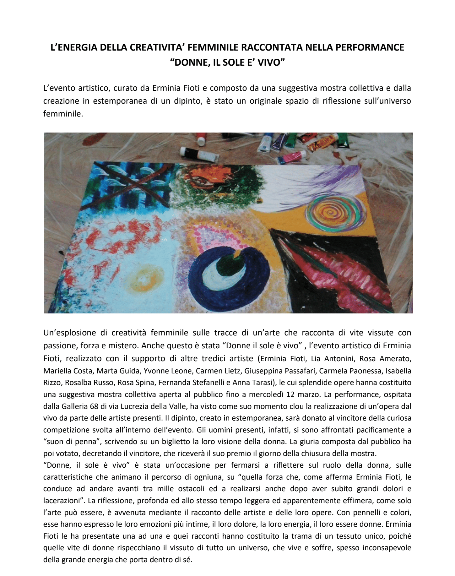 Articolo Catanzarolive.it - l'energia della creatività femminile raccontata nella performance Donne il Sole è Vivo - Catanzaro 2014 (1)