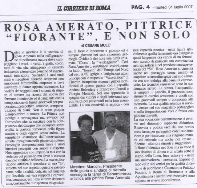 Articolo su Il Corriere di Roma - Sesto Concorso di Arte Figurativa in onore di Vincenzo Tirasacchi - Vetralla- 2007
