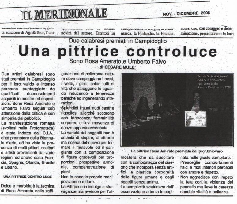 Articolo su Il Meridionale - Premio Arte d'Autunno - Palazzo Pignatelli - Roma - 2006