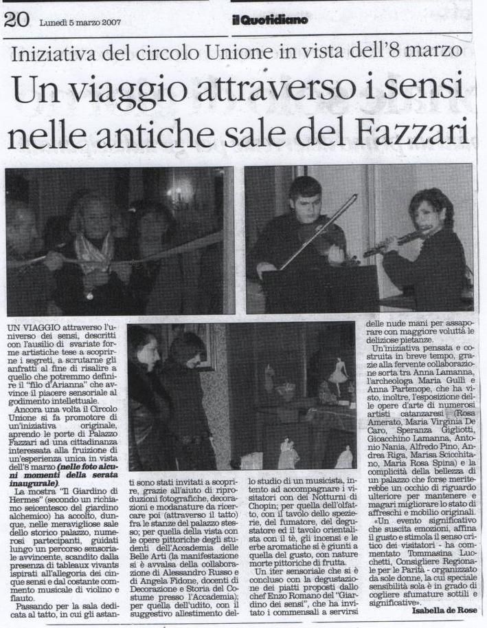 Articolo su Il Quotidiano -Mostra Collettiva d'Arte-Palazzo Fazzari - Catanzaro 2007