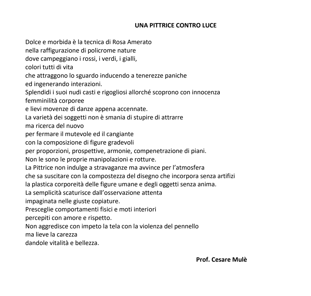 Recensione Prof Cesare Mulè - Premio Arte d'Autunno - Palazzo Pignatelli - Roma - 2006