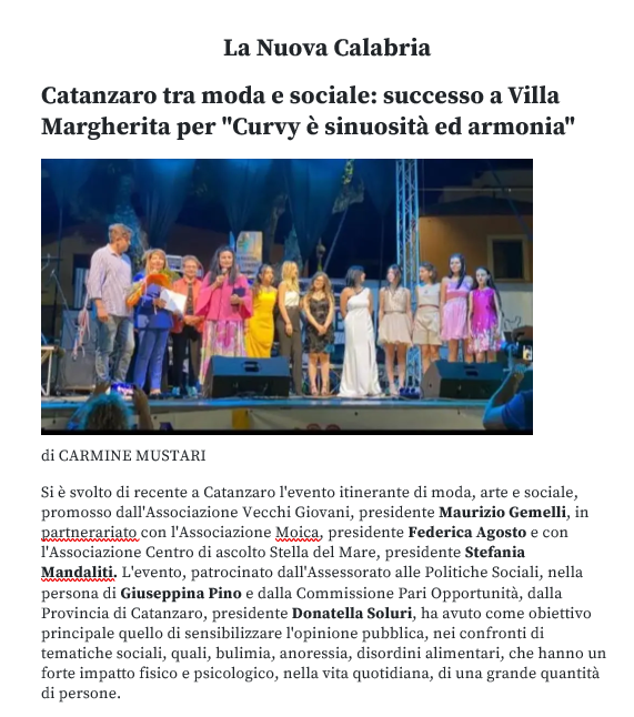 Articolo online Nuova Calabria (Pag1) - evento Curvy....2023